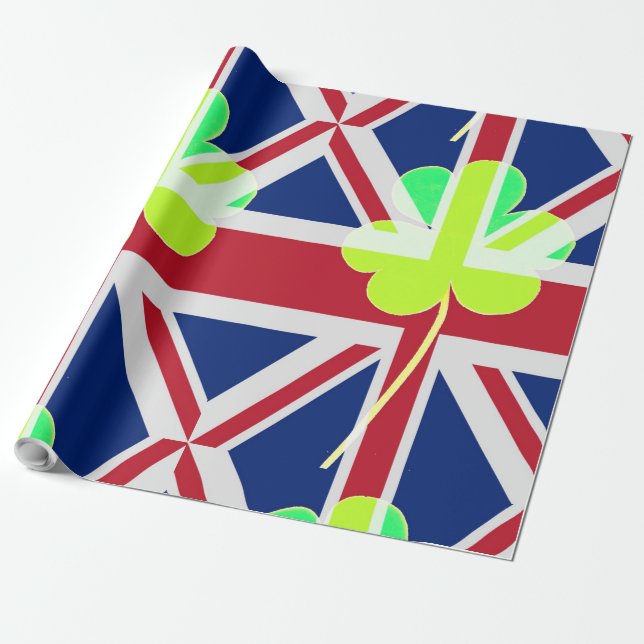 Papel De Regalo Bandera de St. Patrick's Day Irish Shamrock Clover (Desenrollado)