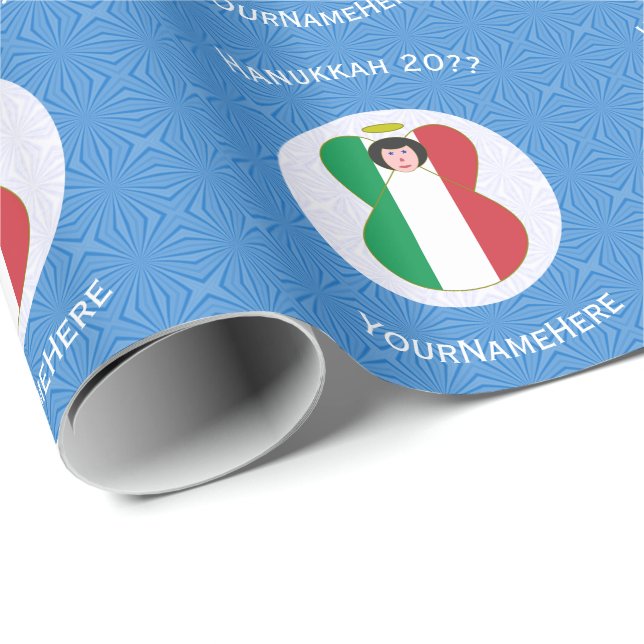 Papel De Regalo Bandera del Ángel Italiano para Hanukkah (Esquina del rollo)