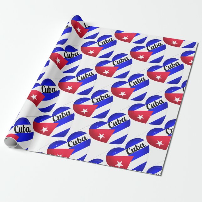Papel De Regalo Bandera del Corazón de Cuba (Desenrollado)