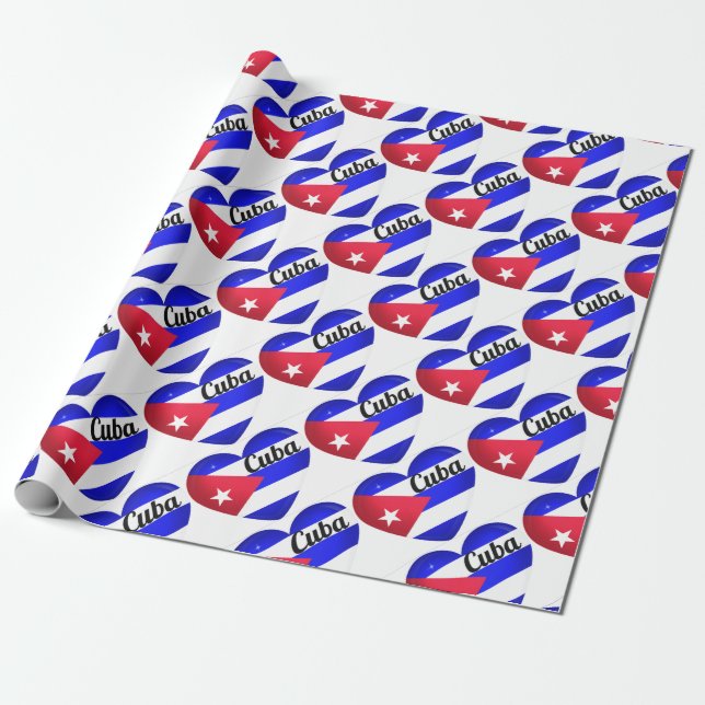 Papel De Regalo Bandera del Corazón de Cuba (Desenrollado)