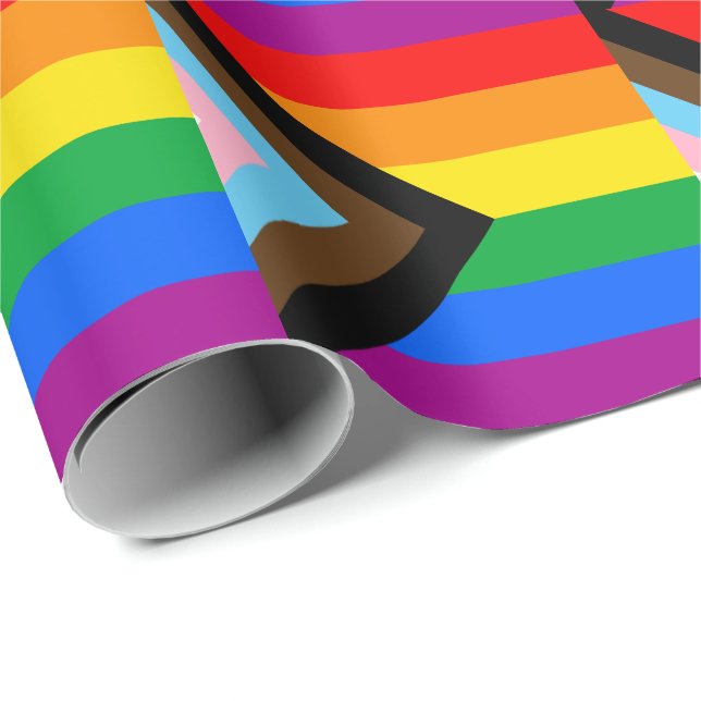 Papel De Regalo Bandera del Orgullo del Progreso LGBTQ+ (Esquina del rollo)
