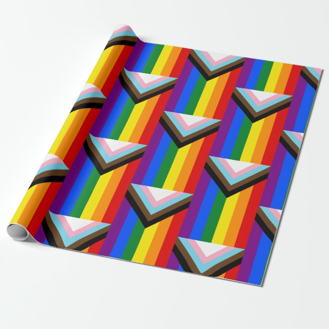 Papel De Regalo Bandera del Orgullo del Progreso LGBTQ+ (Desenrollado)