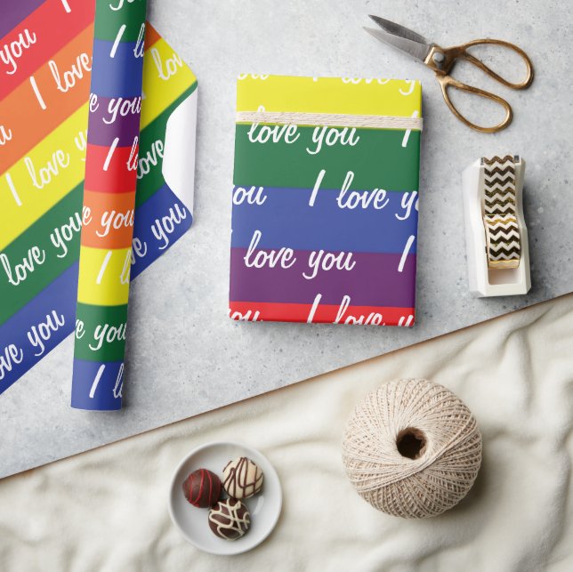 Papel De Regalo Bandera del orgullo LGBT Blanco te amo (Artesanía)