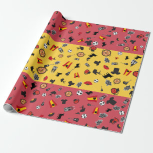 Papel De Regalo Bandera española con objetos famosos de España