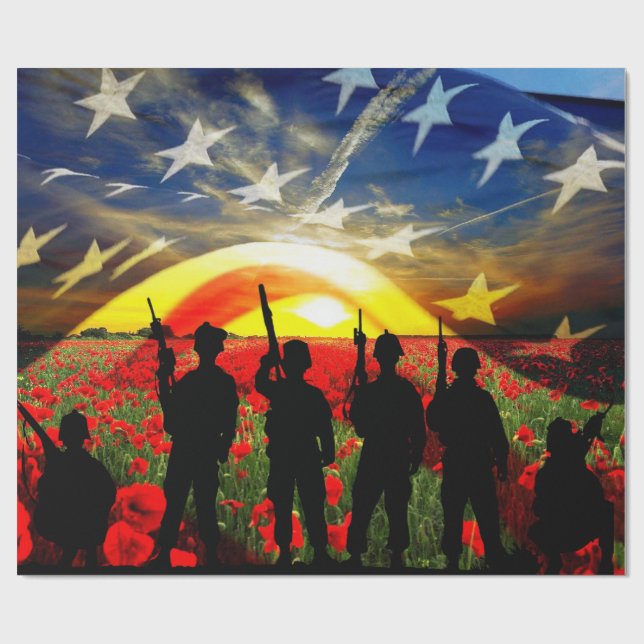 Papel De Regalo Bandera estadounidense de soldados patrióticos (Superficie plana)