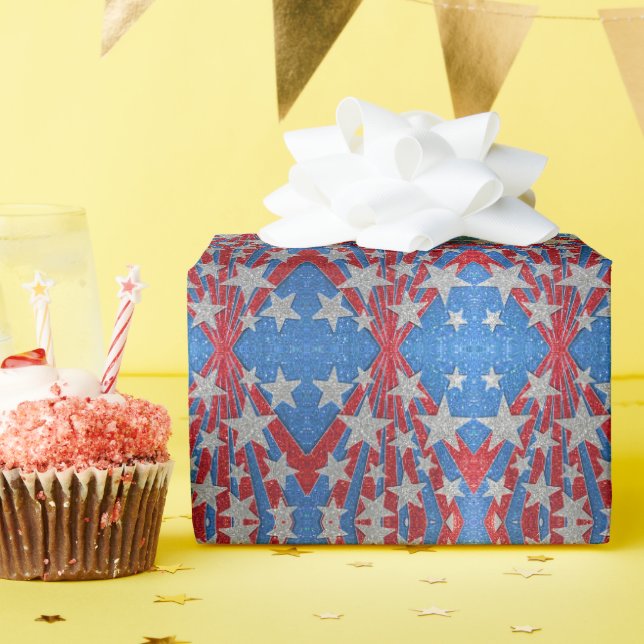 Papel De Regalo Bandera estadounidense del Purpurina azul rojo (Fiesta de cumpleaños )