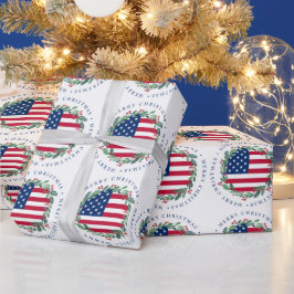 Papel De Regalo Bandera estadounidense Navidades patrióticos Wreat