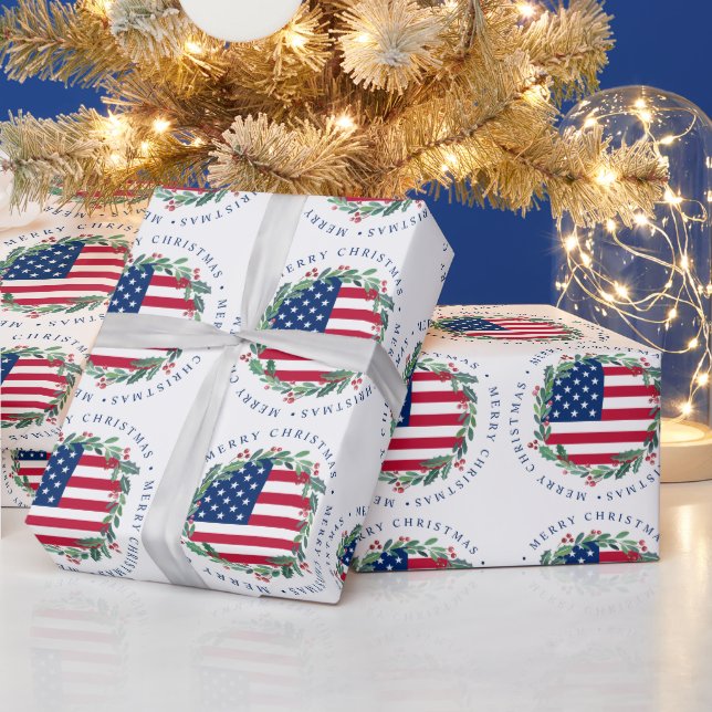 Papel De Regalo Bandera estadounidense Navidades patrióticos Wreat (Vacaciones)