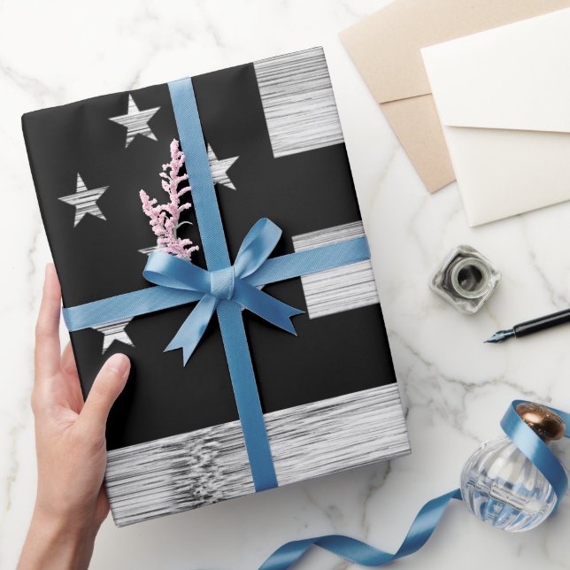 Papel De Regalo Bandera estadounidense Rustic Wood Black White Pat (Regalar)