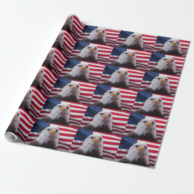 Papel De Regalo Bandera estadounidense y águila calva (Desenrollado)
