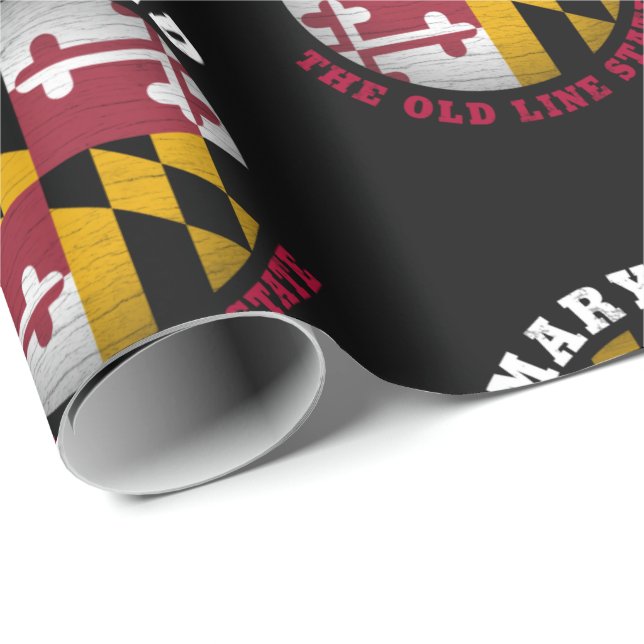 PAPEL DE REGALO BANDERA ESTATAL DE LA LÍNEA ANTIGUA DE MARYLAND (Esquina del rollo)