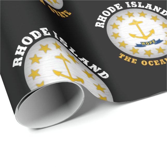 PAPEL DE REGALO BANDERA ESTATAL DE RHODE ISLAND OCEAN (Esquina del rollo)