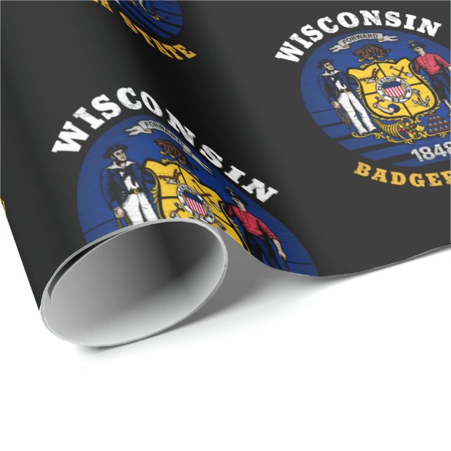 PAPEL DE REGALO BANDERA ESTATAL DE WISCONSIN BADGER (Esquina del rollo)