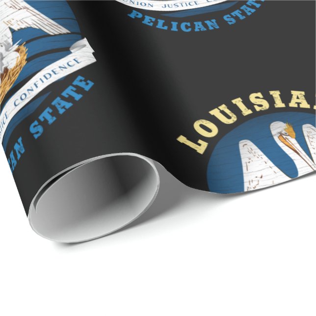 PAPEL DE REGALO BANDERA ESTATAL LOUISIANA PELICANA (Esquina del rollo)