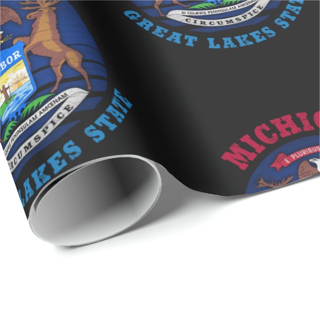 PAPEL DE REGALO BANDERA ESTATAL MICHIGAN GREAT LAKES (Esquina del rollo)