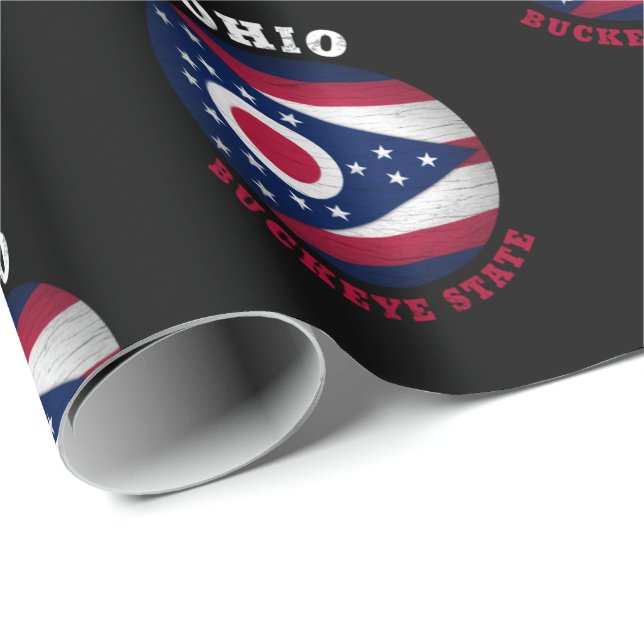 PAPEL DE REGALO BANDERA ESTATAL OHIO BUCKEYE (Esquina del rollo)