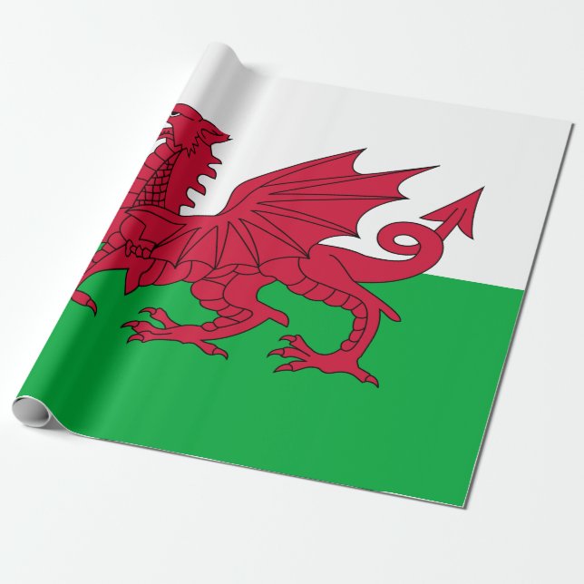 Papel De Regalo Bandera galesa (Gales) (Dragón galés) (Desenrollado)