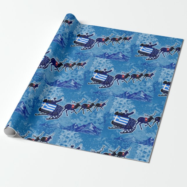 Papel De Regalo Bandera griega Navidades de trineo de Santa (Desenrollado)