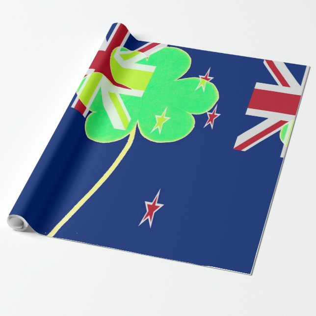 Papel De Regalo Bandera irlandesa de Nueva Zelanda Shamrock Clover (Desenrollado)