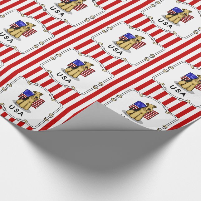 Papel De Regalo Bandera norteamericana de Estados Unidos Airedale  (Esquina)
