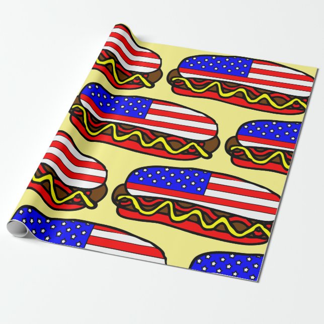 Papel De Regalo Bandera Patriótica Americana Perro caliente (Desenrollado)