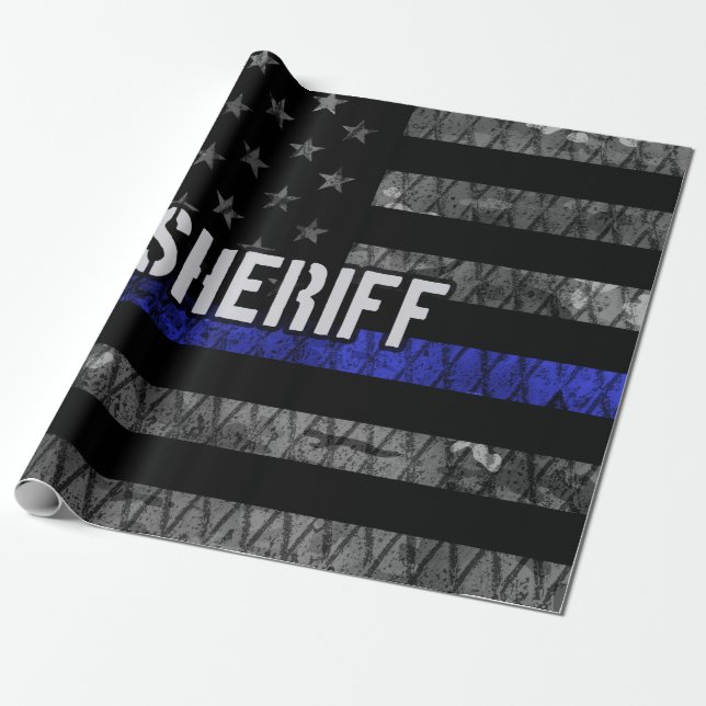 Papel De Regalo Bandera policial del sheriff angustiada (Desenrollado)