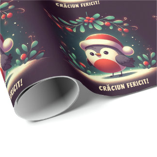 Papel De Regalo Bandera rumana de Cute Santa Robins