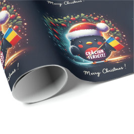 Papel De Regalo Bandera rumana de Cute Santa Robins