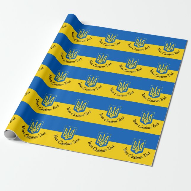 Papel De Regalo Bandera ucraniana con escudo de armas y texto pers (Desenrollado)