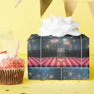 Papel De Regalo Banderas Americanas Con Bengalas En Un Frasco De M