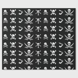 PAPEL DE REGALO BANDERAS DE PIRATA NEGRO CALAVERA, HUESOS CRUZADOS