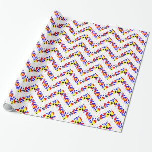 Papel De Regalo Banderas de Señal Náutica Blanco XL Patrón Chevron
