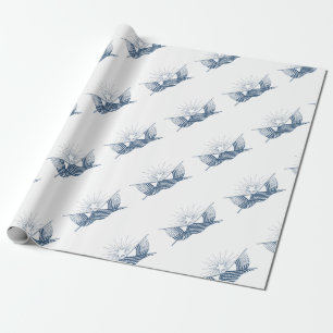 Papel De Regalo Banderas estadounidenses de época azul y blanca co