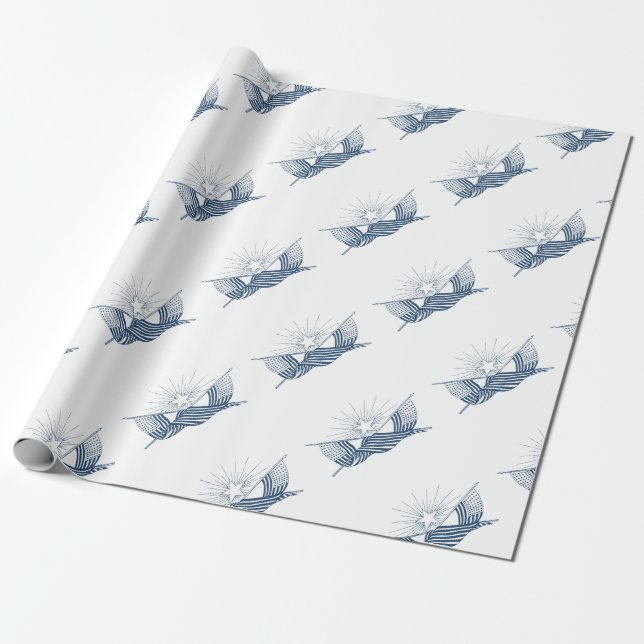 Papel De Regalo Banderas estadounidenses de época azul y blanca co (Desenrollado)