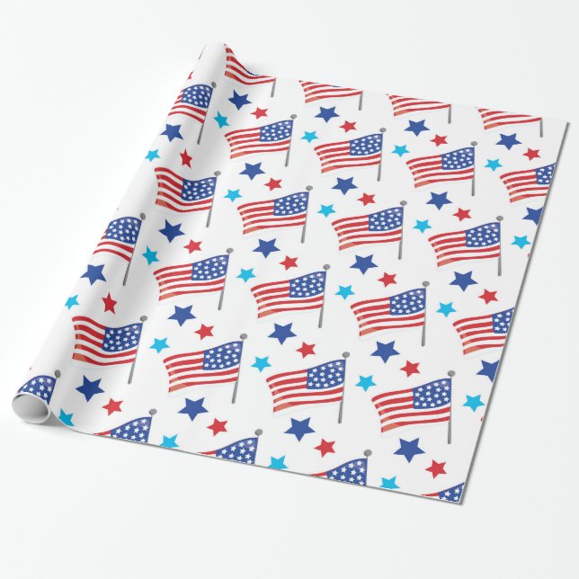 Papel De Regalo Banderas Patrióticas de Estados Unidos (Desenrollado)