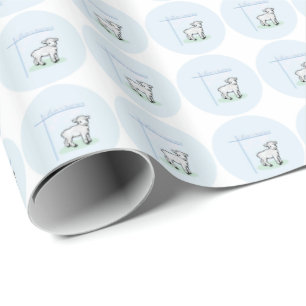 Papel De Regalo Baptism Blue Boy Lamb, Personalizable