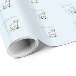 Papel De Regalo Baptism Blue Boy Lamb, Personalizable