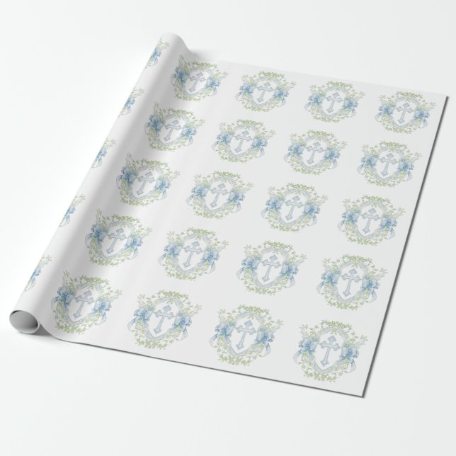 Papel De Regalo Baptismo Cruzado Escudo Verde Niño (Desenrollado)
