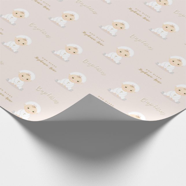 Papel De Regalo Baptismo Niña Bebé con Bonnet (Esquina)