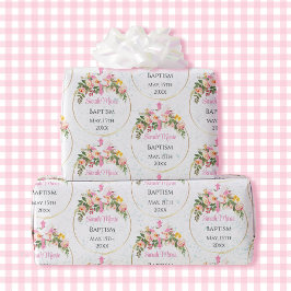 Papel De Regalo Baptismo Nombre Fecha Spray Floral Rosa