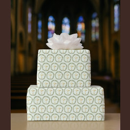 Papel De Regalo Baptismo Olive Wreath & Golden Cross