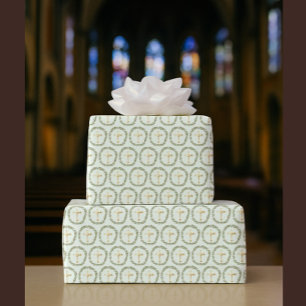 Papel De Regalo Baptismo Olive Wreath & Golden Cross