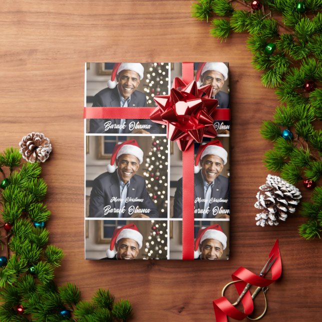 Papel De Regalo Barack Obama en Santa Hat Navidades (Regalo de vacaciones)