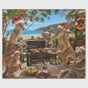 Papel De Regalo Barbacoa de Navidad junto al mar con canguros y ko