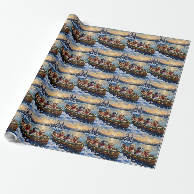 Papel De Regalo Barca de Navidad Lhasa Apso Fiesta (Desenrollado)