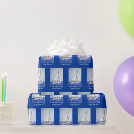 Papel De Regalo Barco acuático con marco azul
