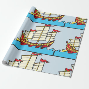 Papel De Regalo Barco Chino Tradicional Rojo de Tipo Jonque sobre 
