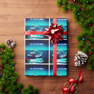 Papel De Regalo Barco de Navidad con Luces