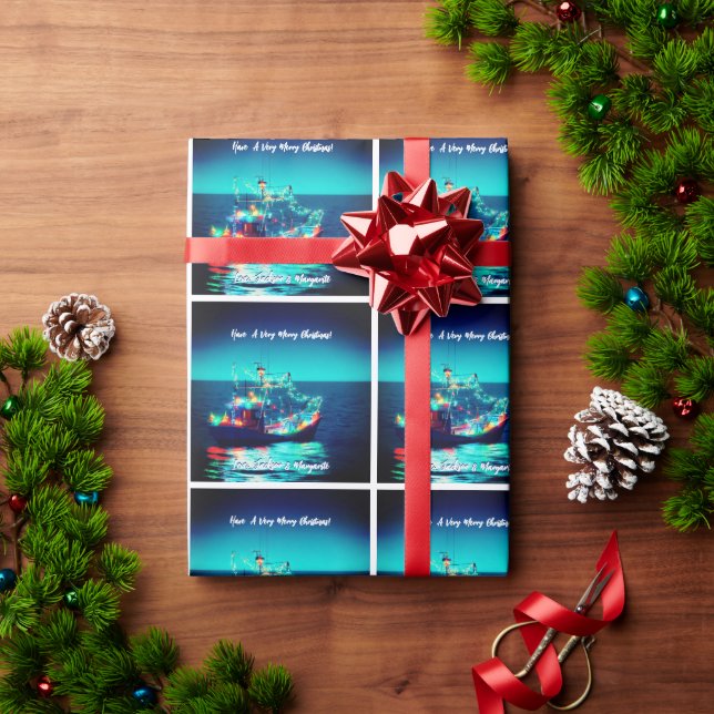 Papel De Regalo Barco de Navidad con Luces (Regalo de vacaciones)