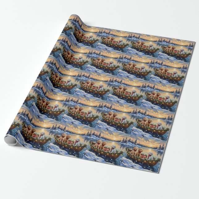 Papel De Regalo Barco de Navidad de Caniche Fiesta (Desenrollado)